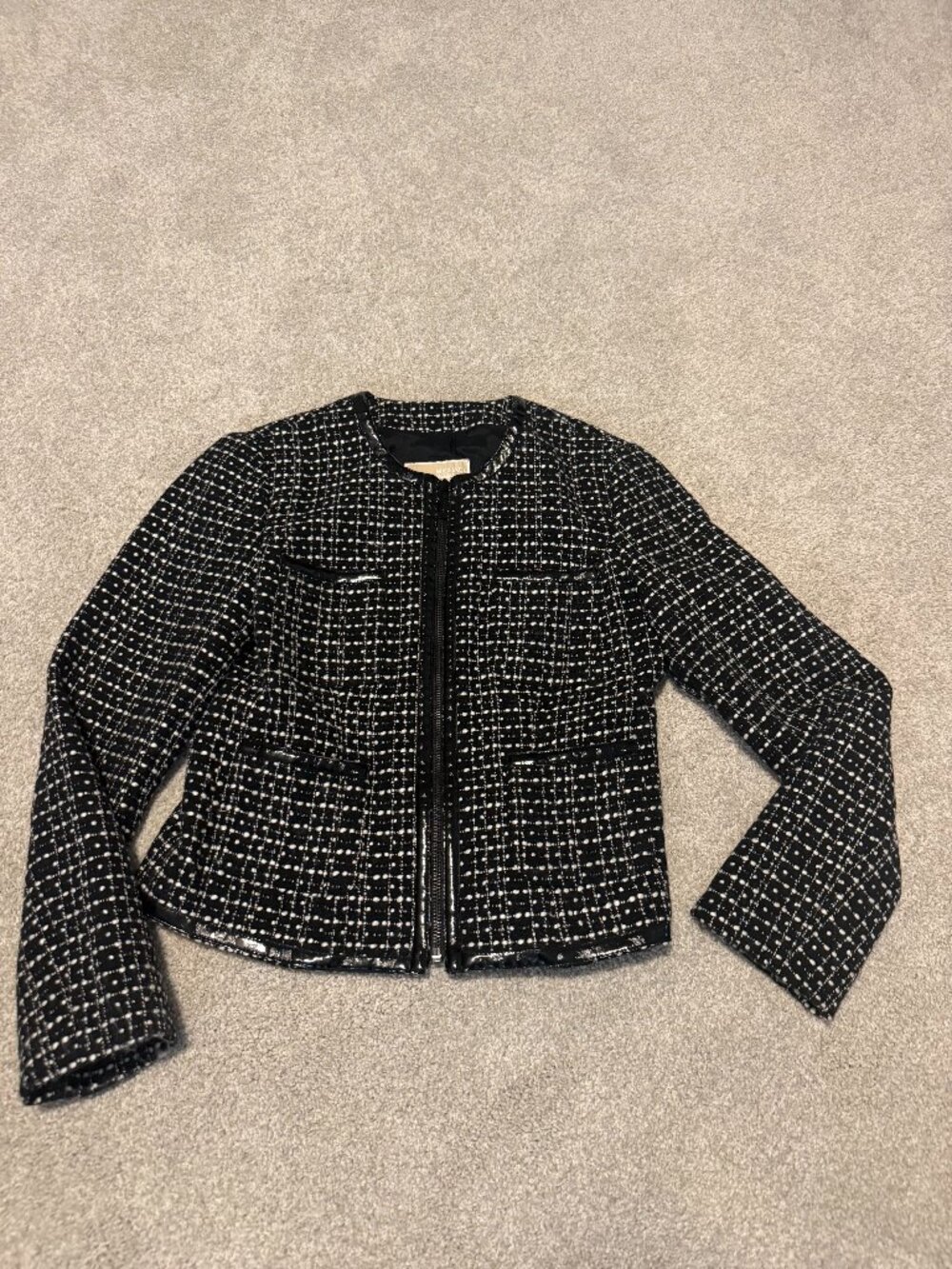 EUC Michael Kors zip jacket size 2P faux leather tweed